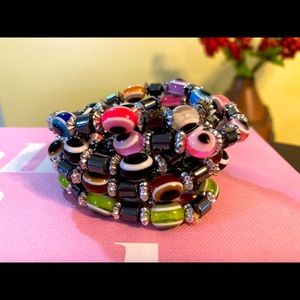 Evil eye protection stretch bracelets, set of 8